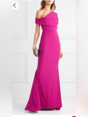 Talbot Runhof Moa One-Shoulder Gown in Fuchsia Pink